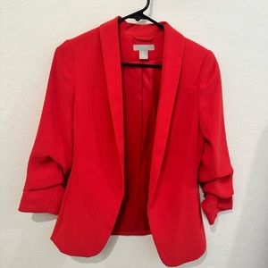 H&M red blazer gathered-sleeve